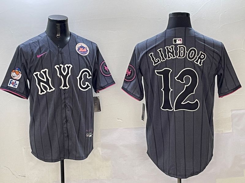 Men New York Mets #12 Lindor Black City Edition 2025 Nike MLB Jersey style 3->new york mets->MLB Jersey